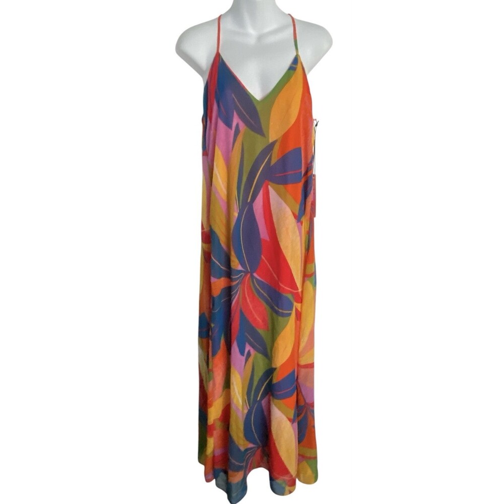 Nicole Miller Maxi Dress Tropical Print Chiffon Sleeveless